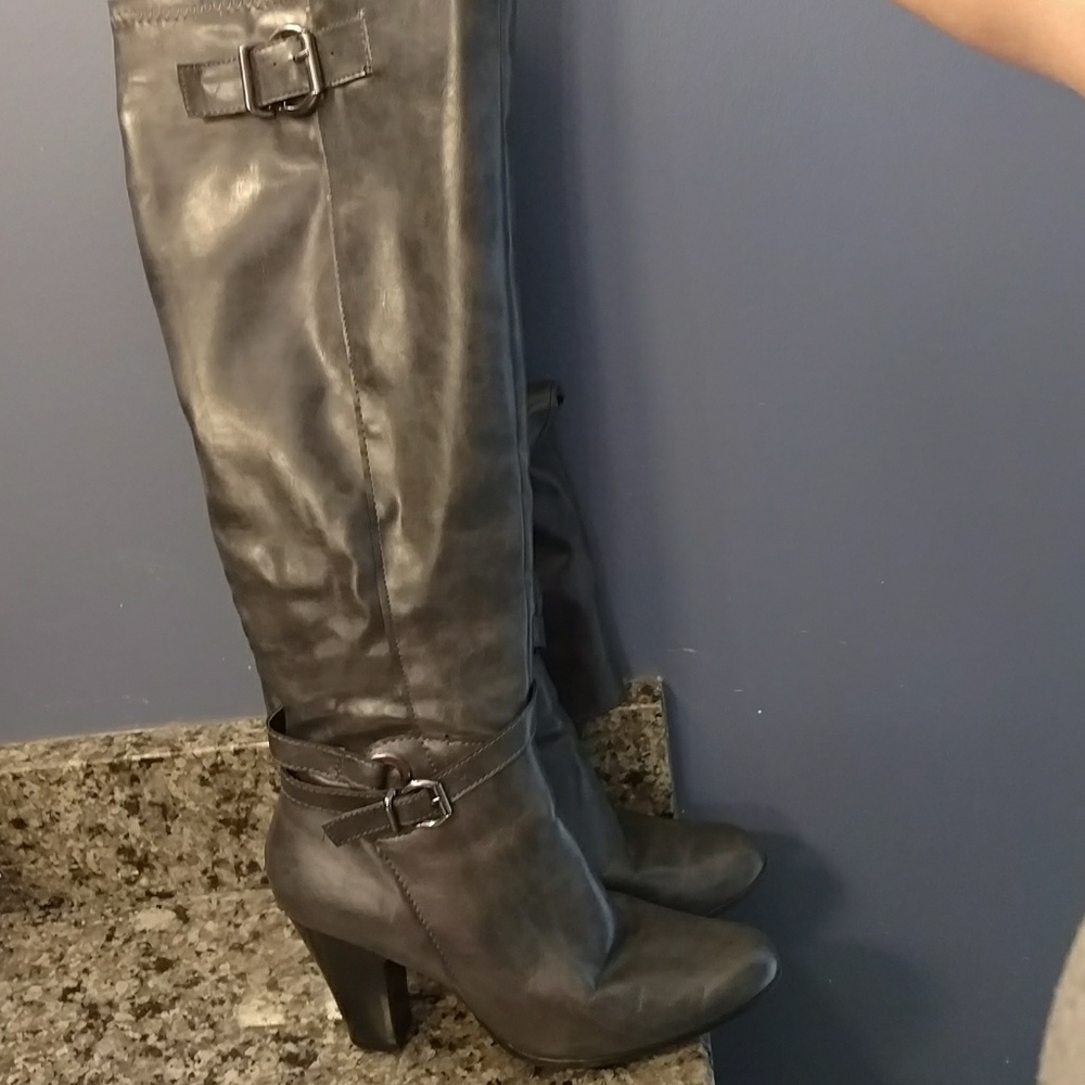 Gray faux leather boots